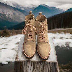 Kaanas Lace Up Side Zip Military Style Boots Tan Suede Women’s Sz 8M Brazil Made